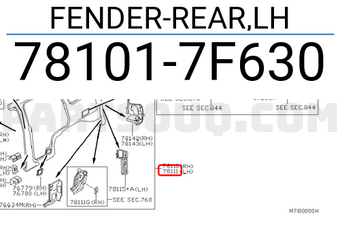 Nissan 781017F630 FENDER-REAR,LH