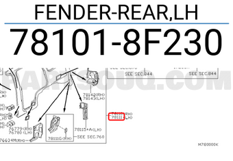 Nissan 781018F230 FENDER-REAR,LH