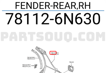 Nissan 781126N630 FENDER-REAR,RH