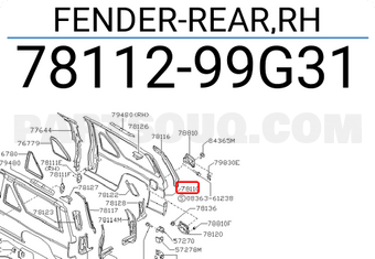 Nissan 7811299G31 FENDER-REAR,RH
