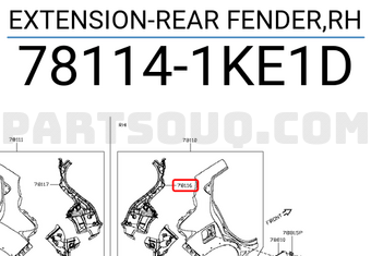 Nissan 781141KE1D EXTENSION-REAR FENDER,RH