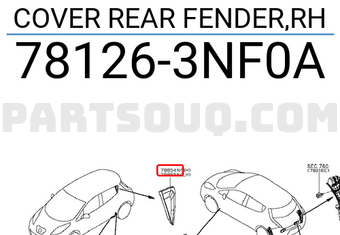 Nissan 781263NF0A COVER REAR FENDER,RH