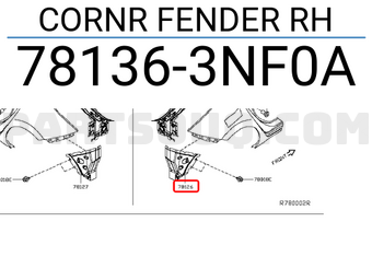 Nissan 781363NF0A CORNR FENDER RH