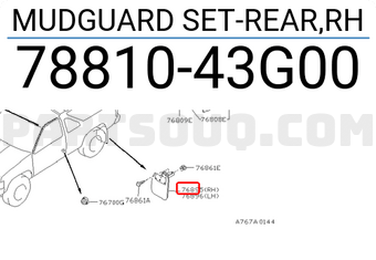 Nissan 7881043G00 MUDGUARD SET-REAR,RH