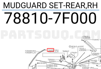Nissan 788107F000 MUDGUARD SET-REAR,RH