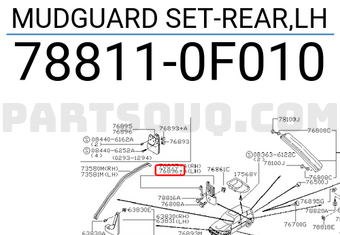 Nissan 788110F010 MUDGUARD SET-REAR,LH