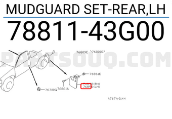 Nissan 7881143G00 MUDGUARD SET-REAR,LH