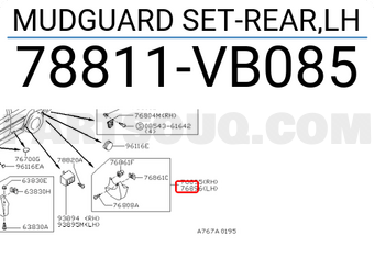 Nissan 78811VB085 MUDGUARD SET-REAR,LH