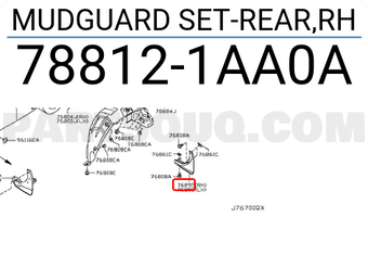 Nissan 788121AA0A MUDGUARD SET-REAR,RH
