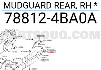 Nissan 788124BA0A MUDGUARD REAR, RH *