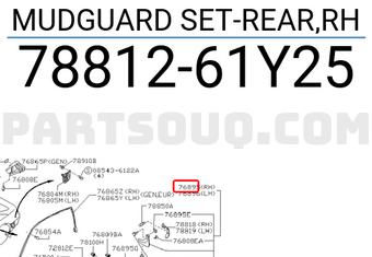 Nissan 7881261Y25 MUDGUARD SET-REAR,RH