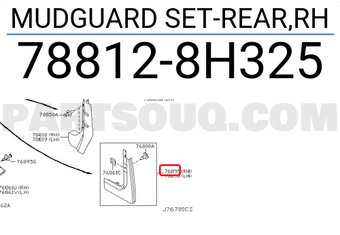Nissan 788128H325 MUDGUARD SET-REAR,RH