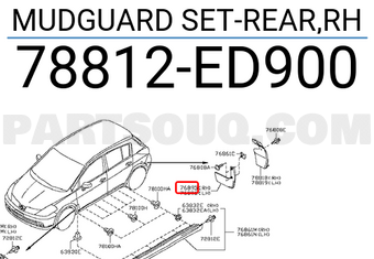 Nissan 78812ED900 MUDGUARD SET-REAR,RH