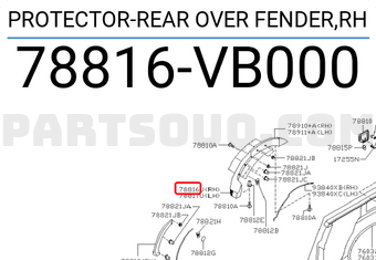 Nissan 78816VB000 PROTECTOR-REAR OVER FENDER,RH