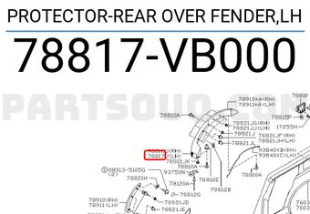 Nissan 78817VB000 PROTECTOR-REAR OVER FENDER,LH