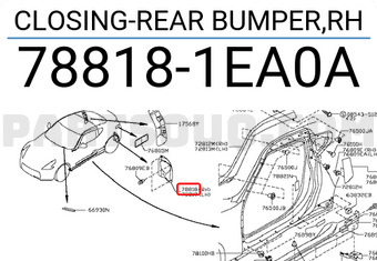Nissan 788181EA0A CLOSING-REAR BUMPER,RH