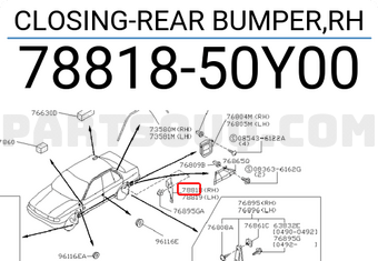 Nissan 7881850Y00 CLOSING-REAR BUMPER,RH