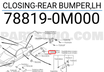 Nissan 788190M000 CLOSING-REAR BUMPER,LH