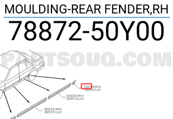Nissan 7887250Y00 MOULDING-REAR FENDER,RH
