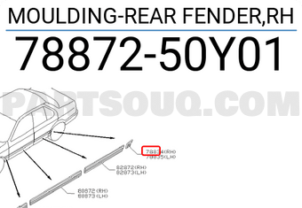 Nissan 7887250Y01 MOULDING-REAR FENDER,RH