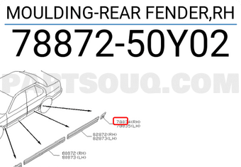 Nissan 7887250Y02 MOULDING-REAR FENDER,RH