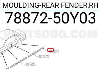Nissan 7887250Y03 MOULDING-REAR FENDER,RH