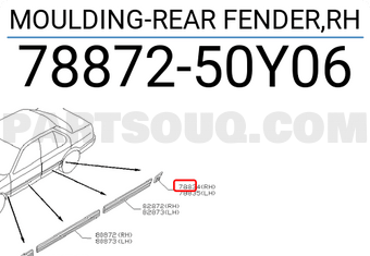 Nissan 7887250Y06 MOULDING-REAR FENDER,RH