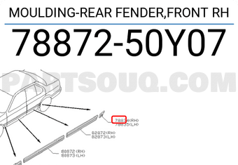 Nissan 7887250Y07 MOULDING-REAR FENDER,FRONT RH
