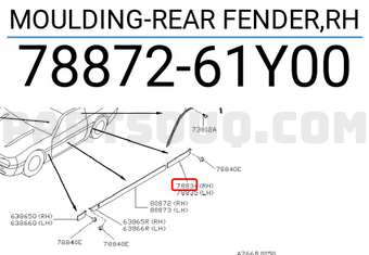 Nissan 7887261Y00 MOULDING-REAR FENDER,RH