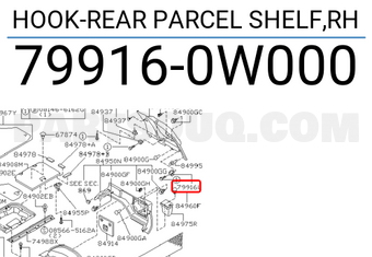 Nissan 799160W000 HOOK-REAR PARCEL SHELF,RH