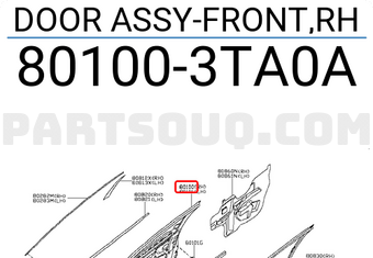 Nissan 801003TA0A DOOR ASSY-FRONT,RH