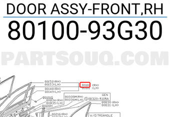 Nissan 8010093G30 DOOR ASSY-FRONT,RH