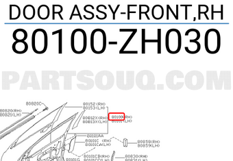 Nissan 80100ZH030 DOOR ASSY-FRONT,RH