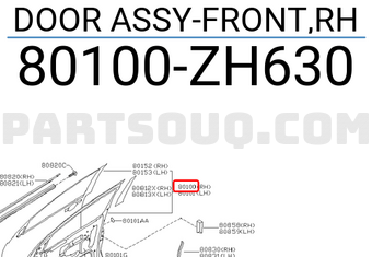 Nissan 80100ZH630 DOOR ASSY-FRONT,RH