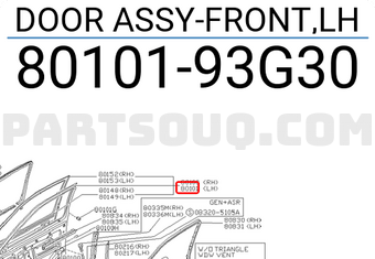 Nissan 8010193G30 DOOR ASSY-FRONT,LH