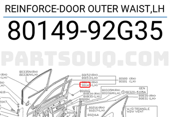 Nissan 8014992G35 REINFORCE-DOOR OUTER WAIST,LH