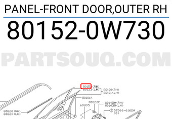 Nissan 801520W730 PANEL-FRONT DOOR,OUTER RH