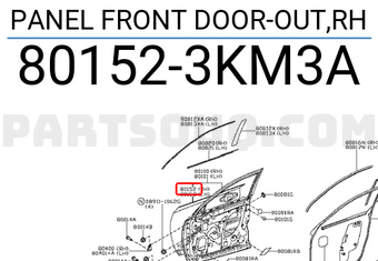 Nissan 801523KM3A PANEL FRONT DOOR-OUT,RH