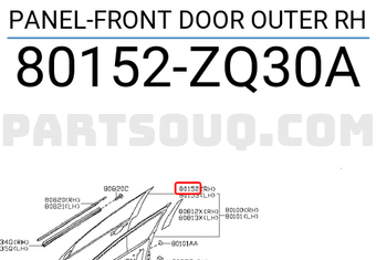Nissan 80152ZQ30A PANEL-FRONT DOOR OUTER RH