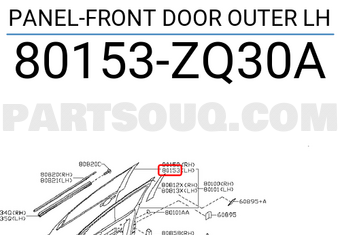 Nissan 80153ZQ30A PANEL-FRONT DOOR OUTER LH