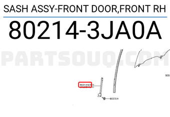 Nissan 802143JA0A SASH ASSY-FRONT DOOR,FRONT RH