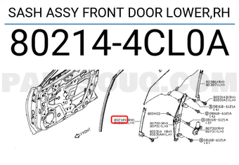 Nissan 802144CL0A SASH ASSY FRONT DOOR LOWER,RH