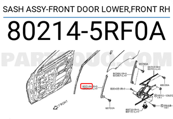 Nissan 802145RF0A SASH ASSY-FRONT DOOR LOWER,FRONT RH