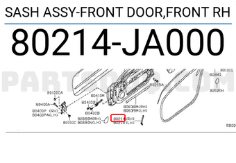 Nissan 80214JA000 SASH ASSY-FRONT DOOR,FRONT RH
