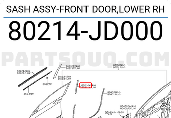 Nissan 80214JD000 SASH ASSY-FRONT DOOR,LOWER RH