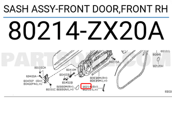 Nissan 80214ZX20A SASH ASSY-FRONT DOOR,FRONT RH