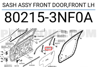 Nissan 802153NF0A SASH ASSY FRONT DOOR,FRONT LH