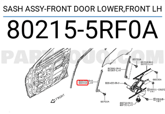 Nissan 802155RF0A SASH ASSY-FRONT DOOR LOWER,FRONT LH