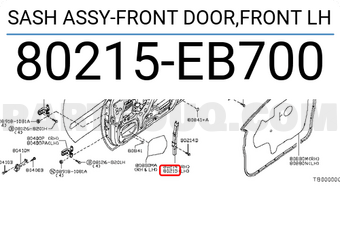 Nissan 80215EB700 SASH ASSY-FRONT DOOR,FRONT LH