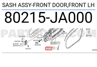 Nissan 80215JA000 SASH ASSY-FRONT DOOR,FRONT LH